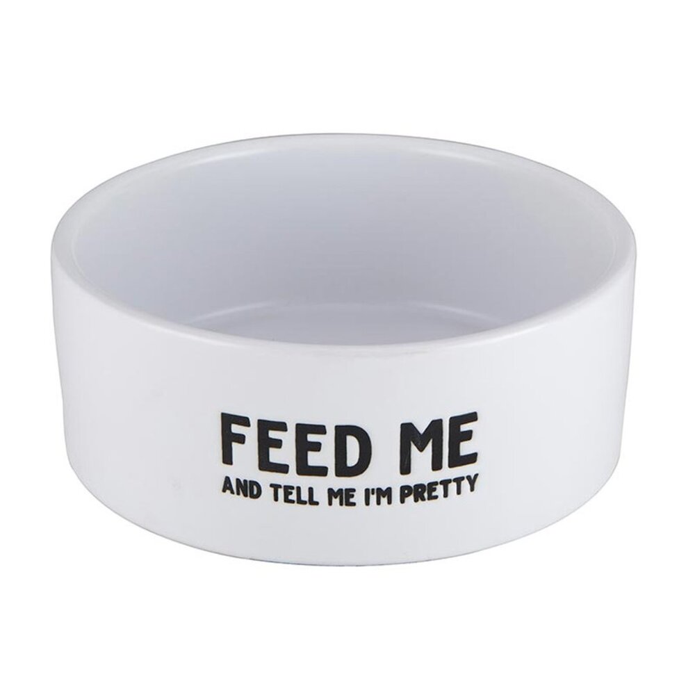 White Ceramic Pet Bowl - Feed Me/NWT
